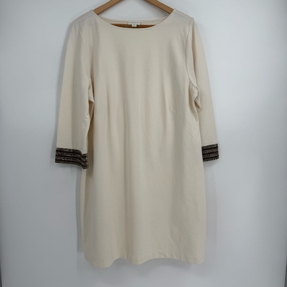 Christian Siriano /J.Jill Beaded-Cuff Shift Dress Size XL Midi Cream Stretch - Picture 13 of 13